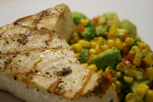 Chargrilled Swordfish on Warm Avocado Corn Salad. Photo by Julie.25