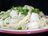 Mock Chicken Fettuccine Alfredo Using Whole Wheat Linguine. Recipe by Becky in Wisconsin