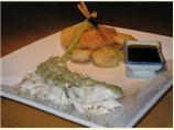 Baked Whole Fish With Tahini Sauce and Tempura Vegetables
