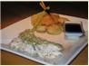 Baked Whole Fish With Tahini Sauce and Tempura Vegetables. Recipe by The Flying Chef