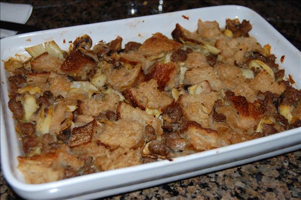 Artichoke-Sausage Stuffing / Dressing. Photo by mikey & ev