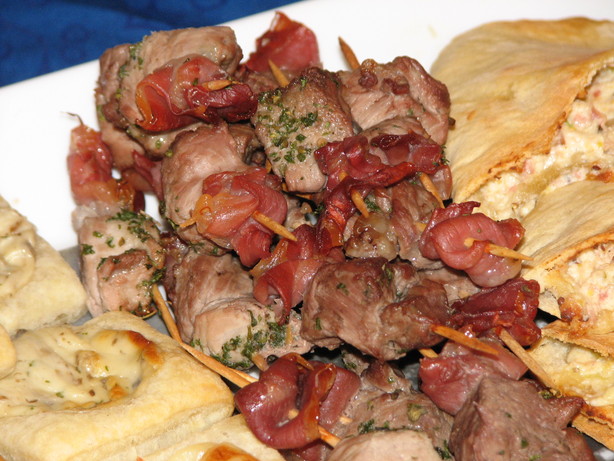 Skewers of Lamb, Prosciutto, and Sage. Photo by Luschka