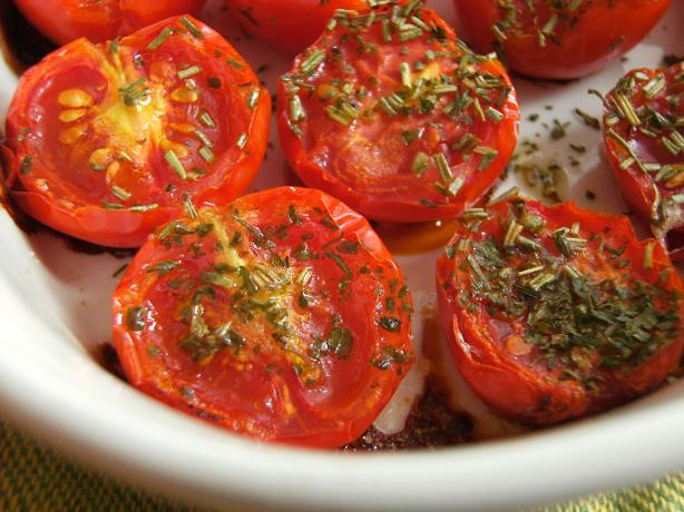 Baked Baby Roma Tomatoes. Photo by Lalaloula
