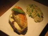 Parmesan Crusted Chicken on Eggplant Sun Dried Tomato and Mozzar