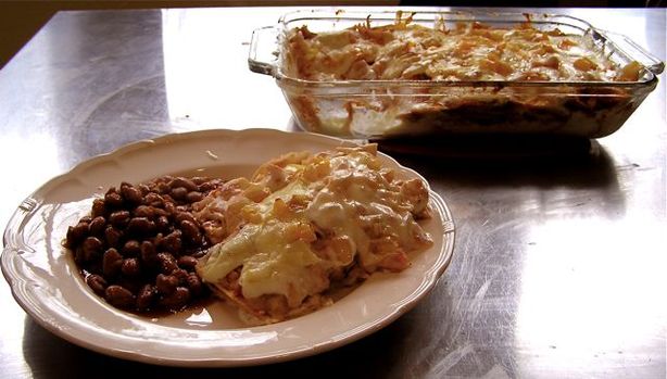Red and White Chicken Enchiladas. Photo by Chef Jean Louise