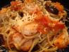 Linguine With Grilled Shrimp and Black Olives. Recipe by Annacia