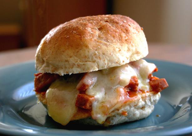 Simple Crock Pot Spicy & Sweet Sausage Sandwich. Photo by Cookin-jo