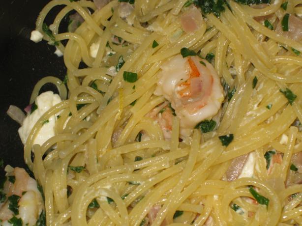 Garlic Shrimp, Lemon and Feta Spaghetti. Photo by BarbryT