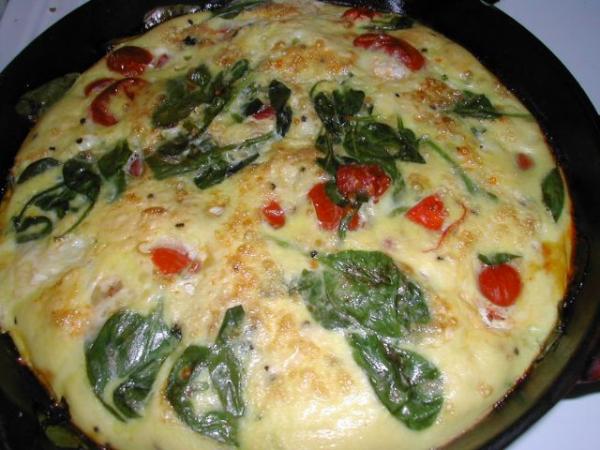 Frittata With Cherry Tomatoes and Baby Spinach. Photo by MarraMamba