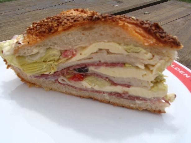 Mom's Sit Sandwich (Aka Squishy Sorta Muffuletta). Photo by Evie*