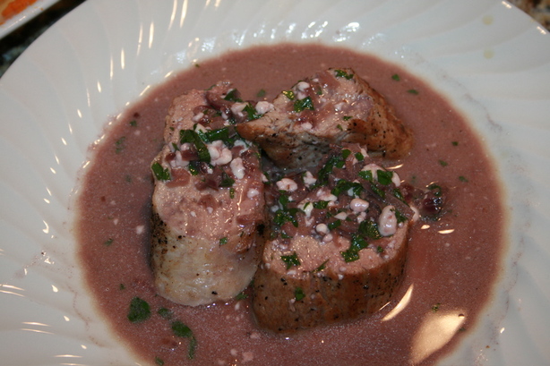 Seared Pork Tenderloins With Blue Cheese Sauce. Photo by Teresa in Charleston
