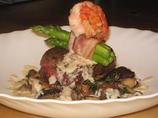 Ostrich Steaks With Prawns and a Roasted Garlic Sauce