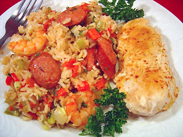Chicken, Shrimp and Andouille Jambalaya. Photo by :(