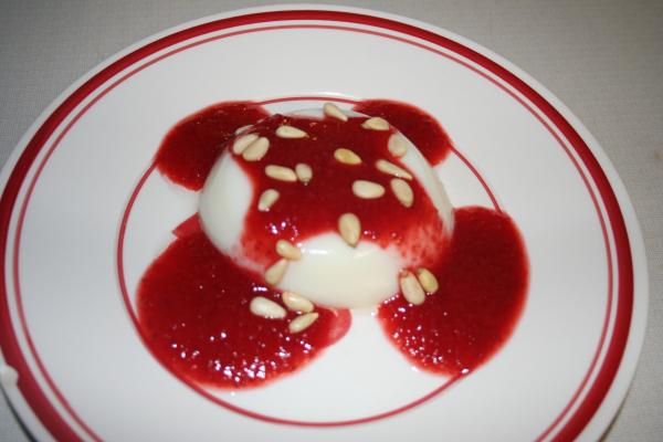 Ww Panna Cotta With Strawberry Sauce and Pine Nuts. Photo by HollyGolightly