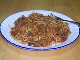 BBQ Spaghetti. Photo by Moe! Larry! Cheese!
