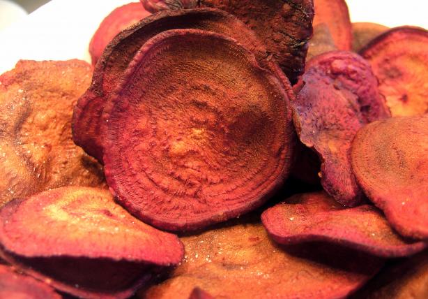 Unfried Crispy Baked Beet Chips (Low Fat). Photo by JustJanS