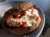 Creamy Vegetable Spread on Whole-Wheat Bagels. Recipe by Redsie
