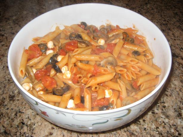 Delicious Penne Vodka With Fresh Mushrooms, Mozzarella, Olives,. Photo by BlondieItaliana