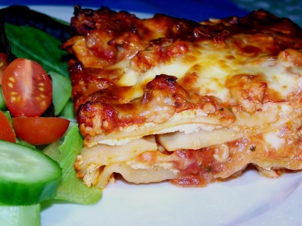 No-Boil Cheesy Lasagna (Vegetarian) With Optional Meat Sauce. Photo by **Jubes**