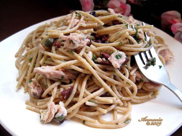 Tuna Pasta Salad With Warm Black Olive Vinaigrette. Photo by Annacia