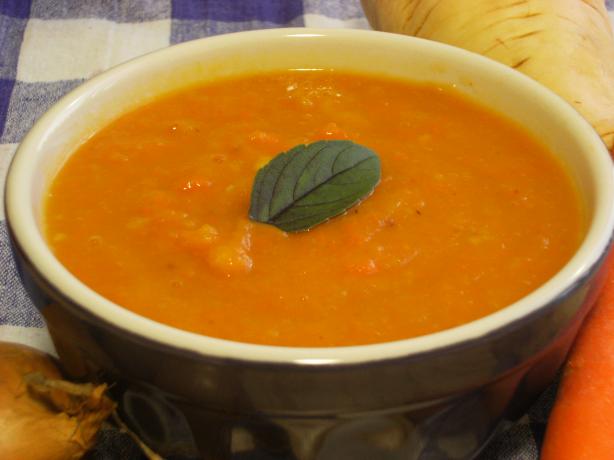 Roasted Carrot and Parsnip Soup. Photo by Lalaloula