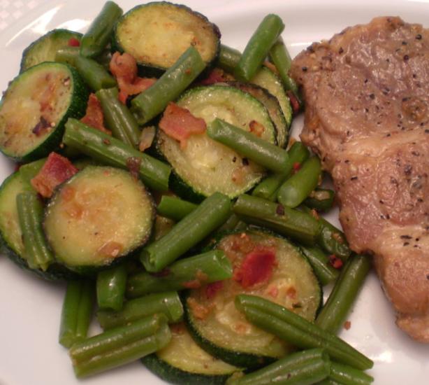 Green Beans With Zucchini and Bacon. Photo by TasteTester