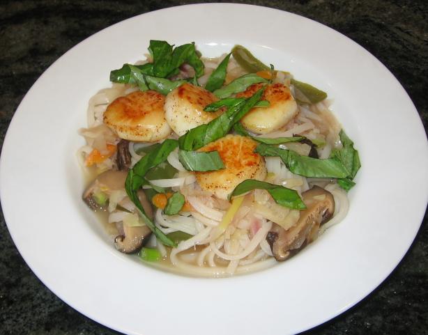 Seared Scallop Thai Noodle Soup. Photo by Maito