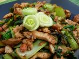 Spicy Stir Fried Chicken With Greens and Peanuts