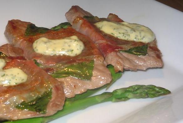 Veal and Asparagus With Basil Mayonnaise. Photo by The Flying Chef