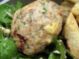 Chicken Tomato and Feta Patties on a Spinach Salad