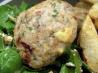 Chicken Tomato and Feta Patties on a Spinach Salad. Recipe by The Flying Chef