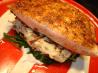 Seared Salmon on Potato Cake, Wilted Spinach W/ Dijon Sauce