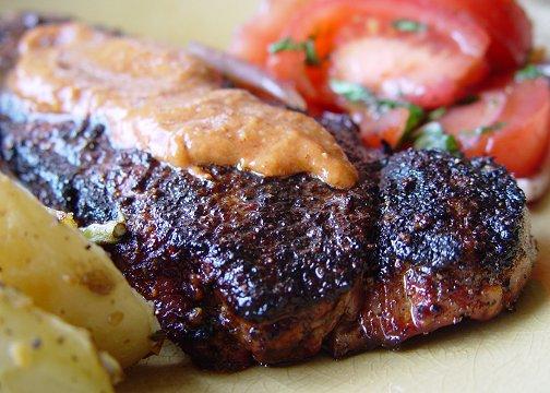 Spice-Crusted New York Strip Steaks With Mesa Grill Steak Sauce. Photo by Beautiful BC