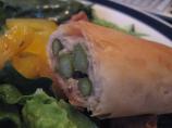 Vegan Asparagus Phyllo Rolls. Photo by tendollarwine