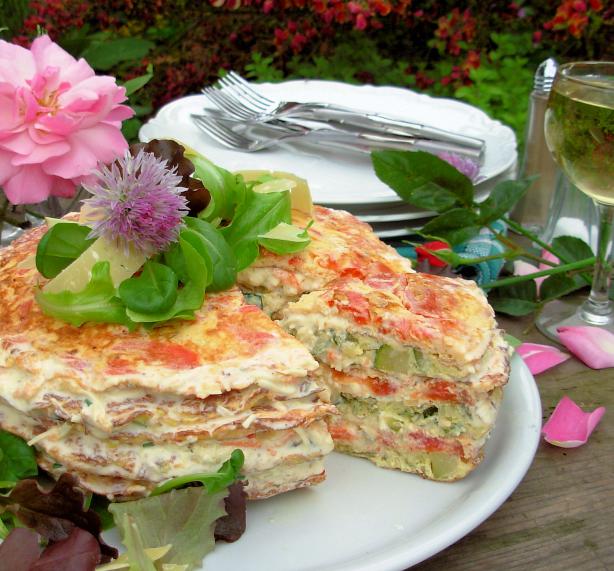 A French Country Affair! Elegant Omelette Gateau W/Chive Flowers. Photo by French Tart