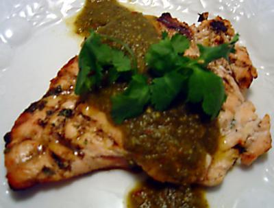 Grilled Chicken With Chile Verde Sauce. Photo by Sue Lau
