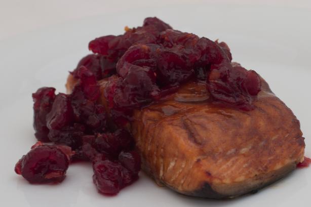 Cedar Planked Fresh Salmon Fillet With Spiced Cranberry Relish. Photo by Peter J