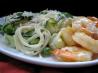 Spaghetti With Peas, Zucchini Ribbons, and Garlic Shrimp