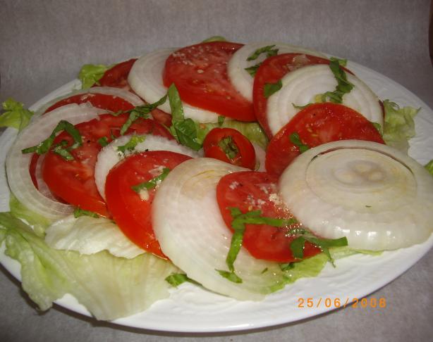 Onion and Tomato Salad (Salata Bonjon-E-Rhumi-E-Piaz). Photo by Sage