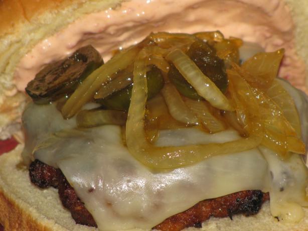Latin Burgers With Caramelized Onion & Jalapeno Relish. Photo by Shelby Jo
