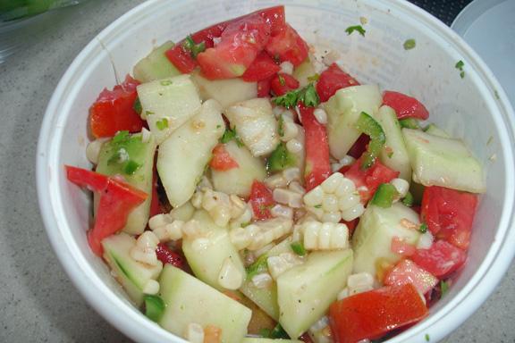 Corn, Tomato & Cucumber Salad. Photo by BakinBaby