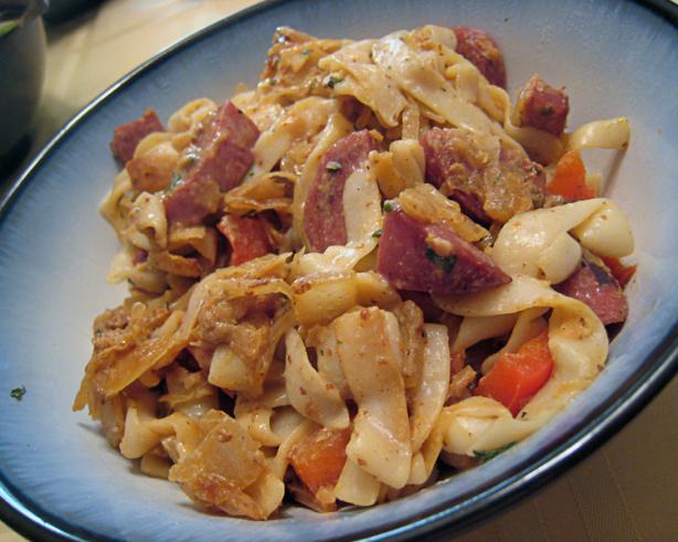 Kielbasa and Sauerkraut Pasta. Photo by yogiclarebear