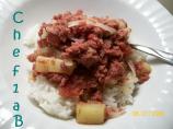 Filipino Corned Beef Hash over Rice. Photo by chef1aB