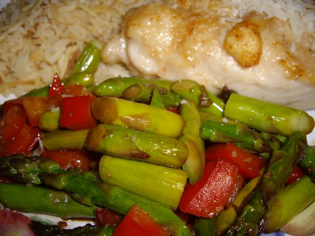 Sauteed Garlic Asparagus with red Peppers. Photo by Ruby15