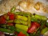 Sauteed Garlic Asparagus with red Peppers. Recipe by Bergy