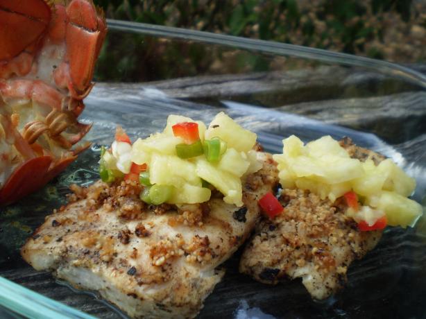 Grilled Mahi Mahi W. Honey-Macadamia Crust and Pineapple-Ginger. Photo by breezermom