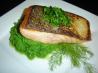 Seared Salmon on Herbed Mashed Peas. Recipe by CaliforniaJan