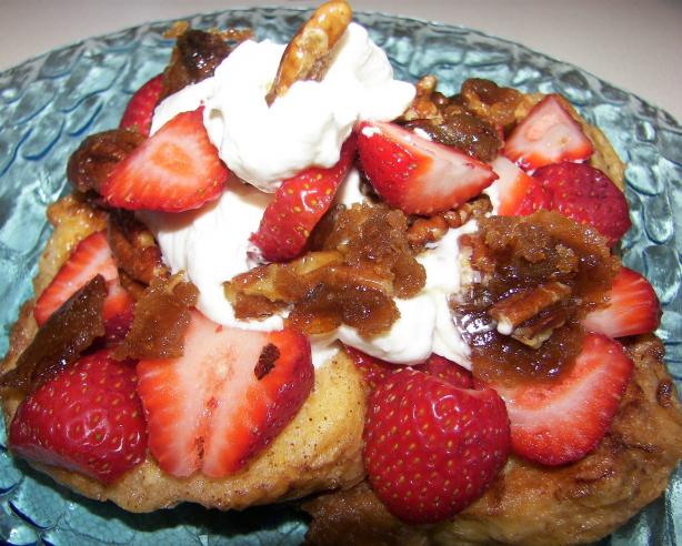 French Toast With Caramelized Pecans, Strawberries and Cream. Photo by Baby Kato