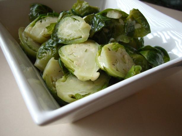 Brussels Sprouts with Garlic Dill Sauce. Photo by Chef*Lee
