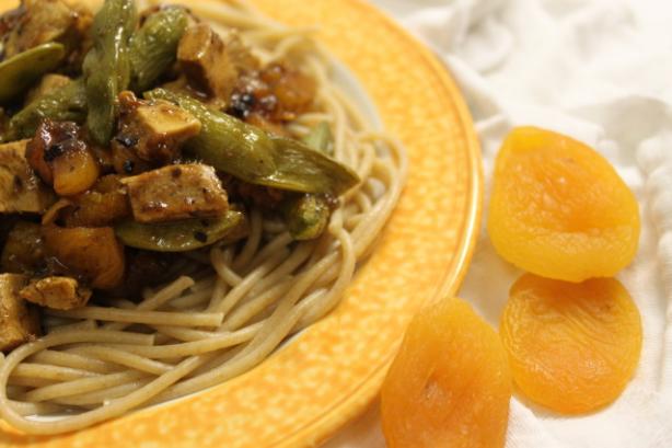 Sweet Apricot Chicken & Sugar Snap Peas. Photo by brokenburner